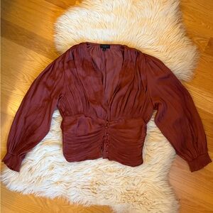 Current Air Red Ruched Long Sleeve Blouse